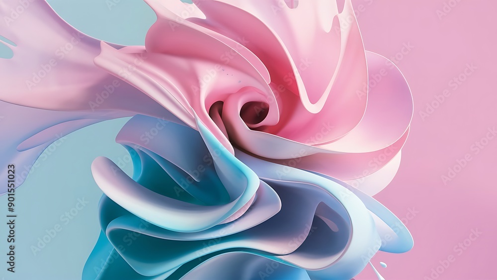 Abstract background with pink and blue swirls of liquid paint. Pastel ...