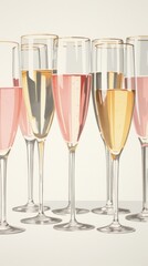 Sticker - Gold and silver and pink many champagne glasses drink wine refreshment.