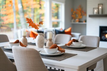 Poster - Fall Table Setting With Autumn Leaves