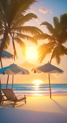 Sticker - Tropical beach at sunrise vacation paradise concept 4k animation