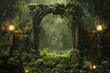 © grey - Enchanted Forest Ruins Frame with ancient stone ruins, overgrown with moss and vines, and softly glowing lanterns.
