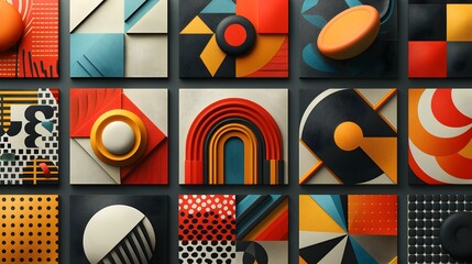 Wall Mural - Abstract Geometric Wall Art with Colorful Shapes and Textures.