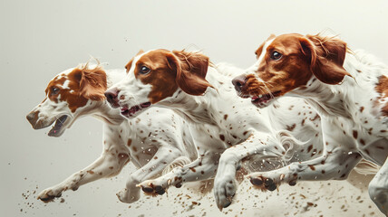 Three White and Brown Dogs Running in a Blur