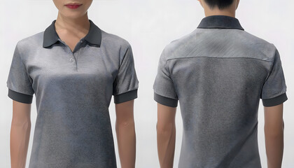 Wall Mural -  GREY collared shirt mockup, front, side and back views, tee design presentation for print,