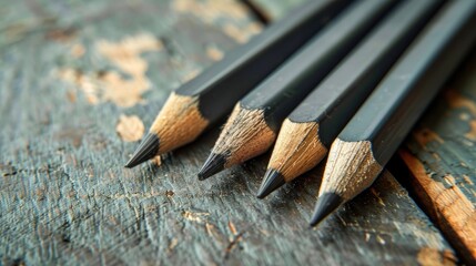 Wall Mural - Natural macro photograph of gray pencils on a wooden surface