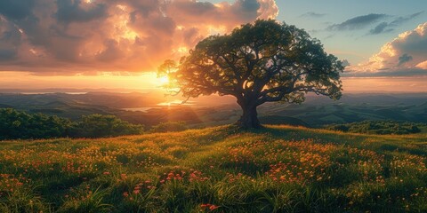 Canvas Print - Solitary Tree at Sunset