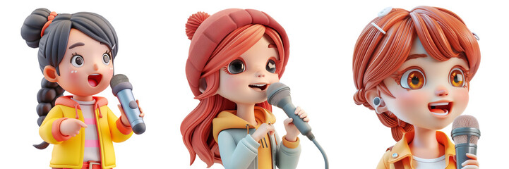 Canvas Print - 3d Girl with Microphone-3, on isolated transparent background