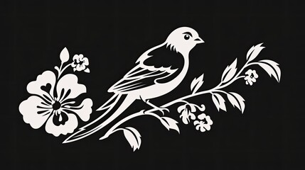 Sticker - a bird and flowers 