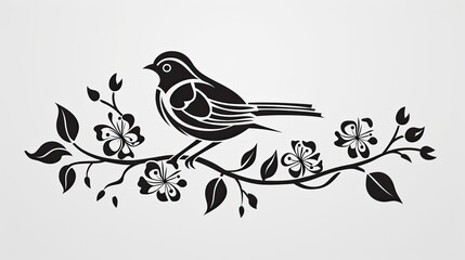 Wall Mural - a bird with flowers