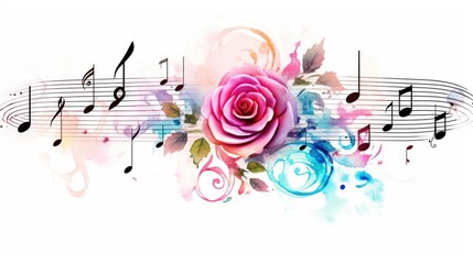 Sticker - Tattoo design of musical notes and a rose 