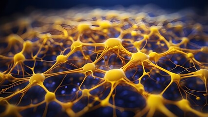 Poster - The intricate network of brain neurons and their brilliant, yellow-toned center. cell arrangement