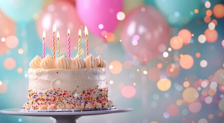 Poster - Birthday Cake With Candles and Balloons