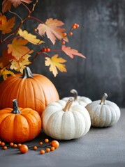 Poster - White and Orange Pumpkins With Berries