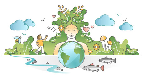 mother earth as environmental, ecological and green planet outline concept, transparent background. 