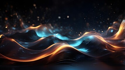 Wall Mural - Sound and abstract waves shine on a dark, abstract background.