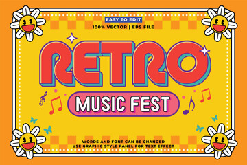 Wall Mural - retro editable text effect style - retro vintage music party festival 3d cartoon style premium vecto