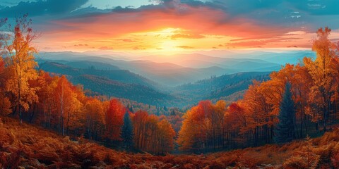 Poster - Autumnal Mountain Landscape at Sunset