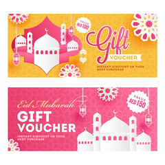 Wall Mural - Eid Mubarak gift coupon or voucher front and back design in two different color.