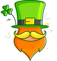 Poster - Vector illustration of leprechaun man face on white background for St.Patrick's Day celebration.