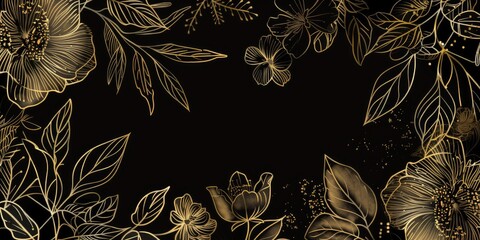 a image of a black and gold floral background with a gold border