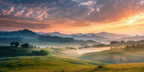 Wall Mural - Misty Sunrise Landscape