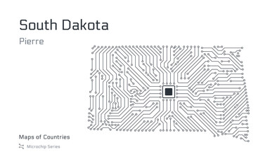 Wall Mural - South Dakota Map with a capital of Pierre Shown in a Microchip Pattern. E-government. United States vector maps. Microchip Series	
