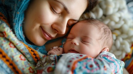 Wall Mural - A woman is holding a baby in her arms