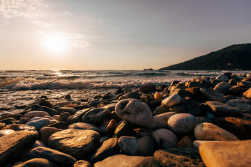 Poster - a sunset on the sea beach