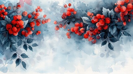 Wall Mural - Watercolor abstract background winter collection with flower and seasonal leaves. Hand-painted watercolor natural art, suitable for your designed header, banner, cover, web, wall, cards
