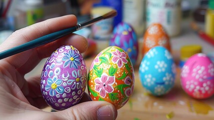 Wall Mural - Colorful hand painted Easter eggs for DIY spring decoration