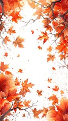 Wall Mural - Vertical autumn frame background with free place for text, maple leaves decorate a beautiful nature thanksgiving, scenery yellow red seasonal colorful mock up, white background