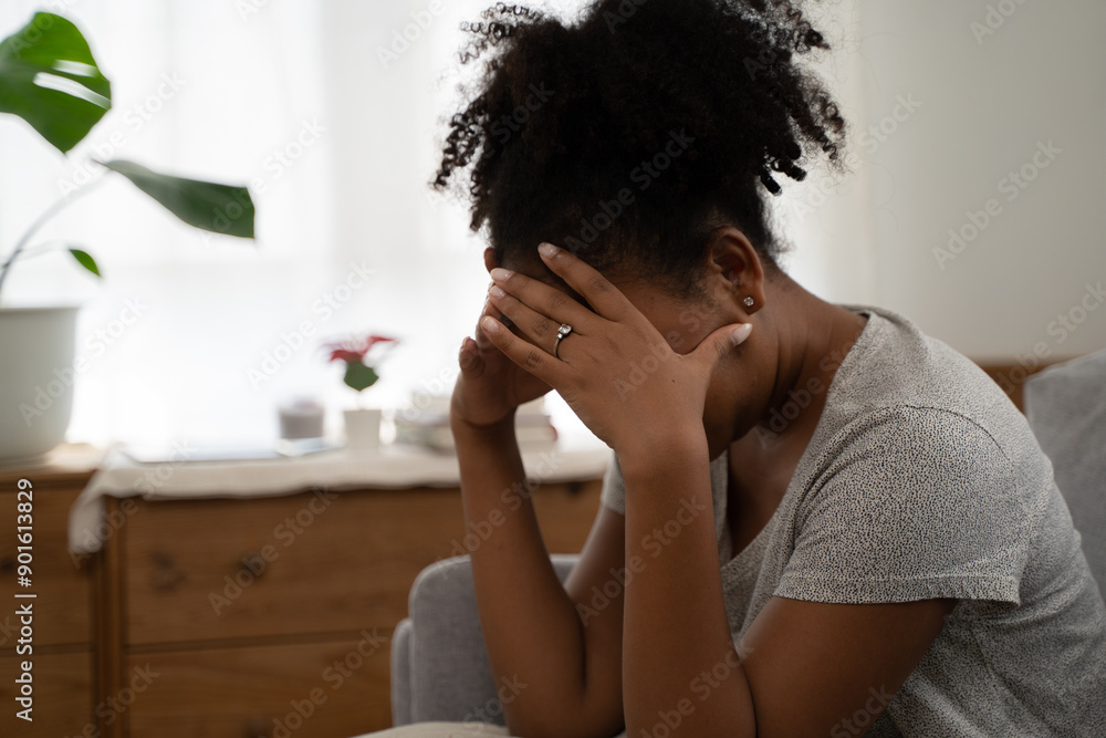 Depressed lonely unhappy mental woman sitting and crying alone on the ...
