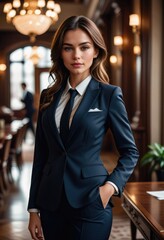 Wall Mural - A professional woman in her 30s, dressed in a tailored business suit