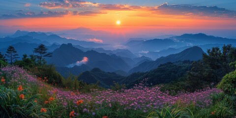 Wall Mural - Sunrise over Mountain Range