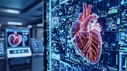 Poster - Medical HUD analyzing cardiac diagnosis. DNA. Heart rate monitor. Futuristic Technological Interface. Healthcare.