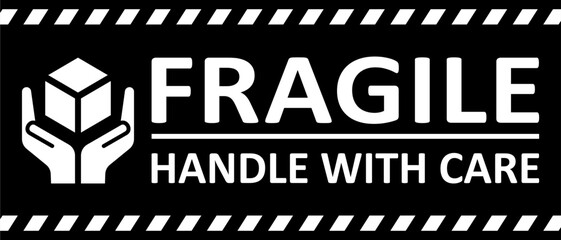 Poster - Fragile package icons set, handle with care logistics and delivery shipping labels. Fragile box. Just Print and Use, Vector