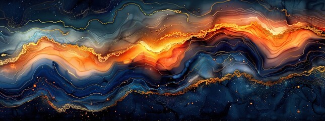 Wall Mural - Abstract Gold and Blue Swirling Waves