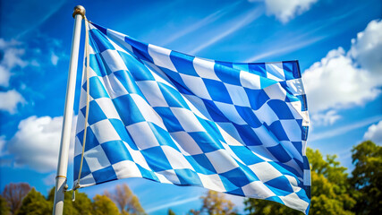 Blue and White Checkered Flag Waving in the Wind.
