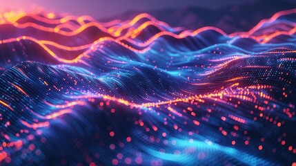 Wall Mural - fluorescent, flowing shapes in a tech background