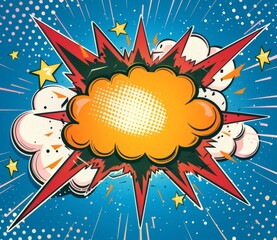 Wall Mural - Comic book style speech bubble with vibrant explosion on retro background