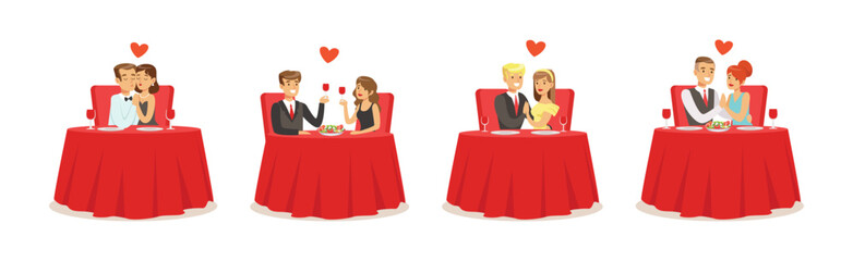 Canvas Print - Romantic Couple of Man and Woman Dating Vector Set