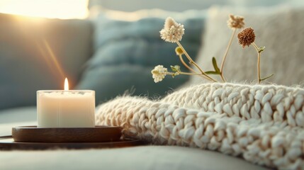 Sticker - Cozy Candlelight with a Knitted Throw