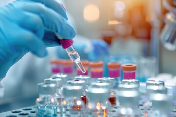 Scientist working in lab with test tubes and pipette. Concept of science, research, and medical laboratory.