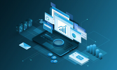 Wall Mural - laptop technology background image, graph concept, business analysis, stock market