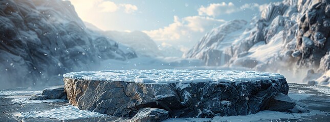 Poster - Snowy Mountain Landscape with Rock Platform