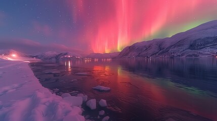 Poster - Aurora Borealis Reflecting on a Frozen Lake