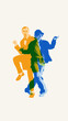 © master1305 - Creative mix of classical dance and modern street style, male dancer in formal attire alongside casual breakdancer. Contemporary art collage. Dance styles, performance concept. Double exposure effect