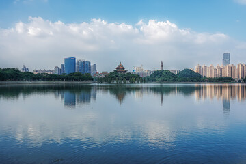 Wall Mural - Foshan city, Guangdong province, China. Shunfengshan Park, located at the foot of Taiping Mountain in Shunde District, Daliang. Landscape view. 