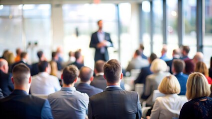 business conference with focused speaker - a business conference where the speaker is in focus and t