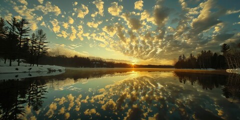 Sticker - Sunrise Reflection in a Snowy Lake